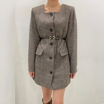 [랜덤플레이] 스퀘어넥 헤링본 오피스룩 벨트 정장 원피스