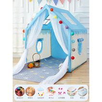 안심 벙커침대텐트 어린이 아이방 2층침대난방텐트 동굴침대 방 놀이, 원목타입-스카이블루+면패드