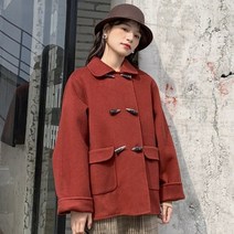 레트로무드 레드 숏 떡볶이 단추 코트 포켓 반코트 떡코