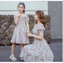 코코나빈 엄마와 딸 커플룩 플라워 반팔 스퀘어넥 원피스