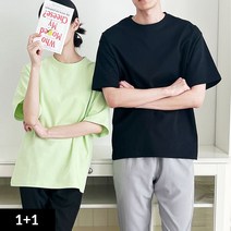 1+1 오버핏 무지 레이어드 도톰 반팔 티셔츠 I2TS032