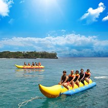 바나나 보트 두꺼운 풍선 물 바나나 보트 고무 플라잉 피쉬 멀티 인 더블 스노우 야외 공원, 3명이 한 줄로 앉아