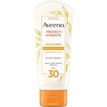 아비노 Aveeno 프로덕트 + 하이드레이트 모이스처라이징 바디 선스크린 로션 광범 스펙트럼 Spf 30 프리바이오틱 귀리 & 상쾌한 느낌 프리 오일 옥시벤존 85g, SPF 30 Antioxidant Oat