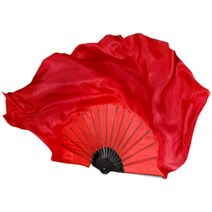 1+1 한국무용 부채춤 너슬부채 빨간색 붉은장비 실크 그라데이션, 검정색 부채뼈 31cm 나풀거리는 30cm