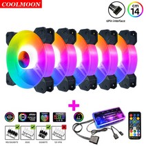 Coolmoon 6Pin 방열판 소산 RGB 컴퓨터 섀시 냉각 팬 140mm PC 케이스 액세서리 게임 쿨러 원격 제어, 음악과 함께 5pcs