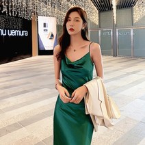 YAHOO 새틴 뷔스티에 슬립 롱 원피스 실크나시 여성 칼라
