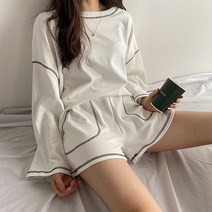 루빠 오버핏 스티치 긴팔 반바지 트레이닝복 set