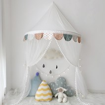 레인보우 북유럽 캐노피 텐트 모기장 공주 아이방 침대 여아 남아 아기 유아 캐노피 커튼, 플로럴 대구경 1.45m+ 모기장