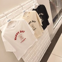 [에꼴리에] 22년 여름신상 반값! **50% 세일~ 크롭 반팔티** *3가지 색상* 주니어 여아용 심플 단정하며 멋스럽고 받쳐입기 좋은 4.5부 해피데이 베어 크롭 반팔티