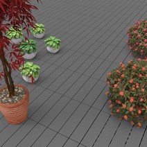 파티오 바닥 타일 - 야외 바닥재용 목재/플라스틱 합성 인터로킹 데크 타일 6개 세트 - Pure Garden 5.8 평방 피트 커버 (그레이), Dark Gray