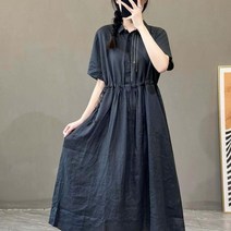 엔티랄라 여자 스커트 셔츠 원피스 일본식 스타일 자수 디자인 면 린넨 원단 반팔 원피스 캐주얼한 문예의 스타일리시한 허리 조임 디자인