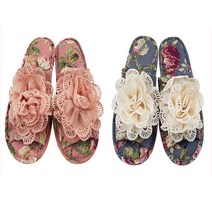 레이스 플라워 엘레강스 슬리퍼 거실실내화 층간소음방지, 레드