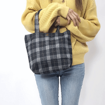 글렌 체크무늬 고급 모직캔버스 미니 에코백