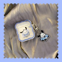 시크한 에어팟 호환 반투명케이스+아크릴키링 세트 포차코 puppy Airpods 1 & 2 &3& Pro 호환 우아한 보호 커버 선물, 블루, 1/2세대