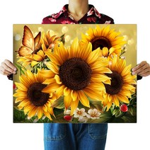 FASEN 액자 캔버스형 보석십자수 DIY 키트 40 x 50 cm, ZSH003.행운의 나비 해바라기