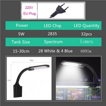 빔프로젝터렌탈 특수조명 업소용수족관 Super Slim LED Aquarium Light Lighting plants Grow 5W Aquatic Plant Waterproof C, [01] X5M EU-Plug