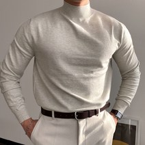남자 반폴라 얇은 이너 목폴라 니트