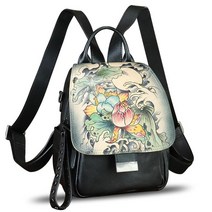 FEIGITOR 여성용 천연 가죽 백팩 핸드 페인팅 배낭 지갑 디자이너 핸드메이드 배낭 캐주얼 데이팩 패턴2 빈티지, Pattern4