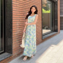 치코엘라 ㅡ 온파로 나염 포켓 민소매 롱 원피스