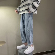 일자 팬츠 데님 바지남자 봄 여름 와이드 루즈핏 스트레이트핏 연한색 9부바지 A0809253 P35 4996104644