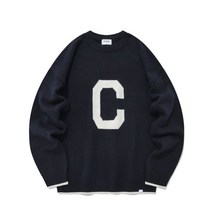COVERNAT 램스울 C 로고 크루넥 니트 네이비