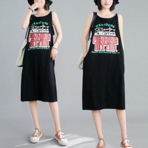 실버캣 여성 빅사이즈 나시 컬러 레터링 도트로 만들어진 마을 프린팅 양쪽 옆트임 시프트 원피스