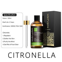 코코넛오일 마사지오일 가슴오일 바디오일100ml 순수 천연 티 트리 샌들 우드 에센셜 오일 디퓨저 플랜트, 19 Citronella_01 100ml