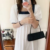 [드레스날다] 세련미낭낭 스퀘어 퍼프 레이스 펀칭 롱 원피스(mops1564)