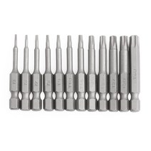 12pc/set 1/4 인치 길이 50mm T5-T40 자기 토크스 전기 스크루 드라이버 비트 팁, 은