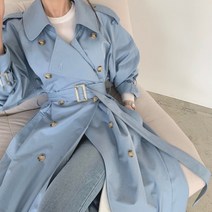 여성 분위기 있는 옥스포드 코트 루즈핏 뒷트임 트렌치코트