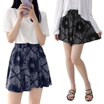 코디제이 여자반바지 페이즐리치마반바지 4부 큐롯 밴딩 홈웨어 치마바지 쿨팬츠 쿨링