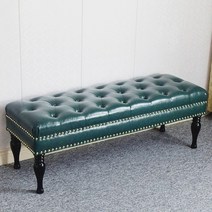 프렌치 프랑스 수입 가구 스툴 의자 벤치 가죽 레트로 빈티지, 60x40x45다크그린