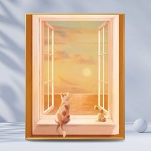러블리 따뜻한 오후의 햇살과 고양이 카툰 일러스트 보석십자수 DIY 만들기 세트 집콕취미 핸드메이드 선물 집안 인테리어 다이아몬드 그림 액자 없음 20종, GB844