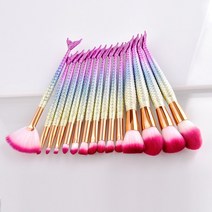 쉐딩브러쉬 Saiantth-인어 피시테일 매트 그라데이션 컬러 메이크업 브러쉬 세트 블루 핑크 팬 모양 통통한 물고기 미용 화장품 도구 15 16 개, [01] 15pcs