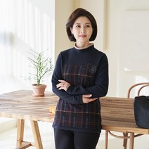엄마옷 마담4060 체크라인반목티셔츠-RTE301012-