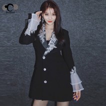 가이아 여자 큐빅 레이스 포인트 블랙 자켓 봄 가을 겨울 여자여자한 패션 재킷 코디