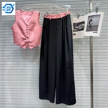 여름 투피스셋업 와이드팬츠 조끼 스트라이프
