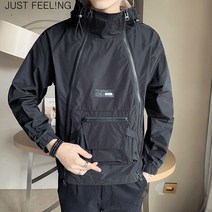 JUST FEEL!NG 더블 집업 하이넥 바람막이맨투맨 빅사이즈 100kg까지 봄가을 긴팔 남성 재킷 패션