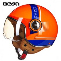 BEON-빈티지 오토바이 헬멧 쵸퍼 3/4 오픈 페이스 남녀 공용 모토 스쿠터, L, 110B LOrange-Blue_L