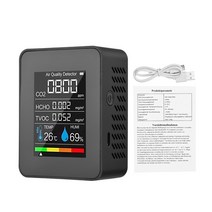 ndirsemiconductor co2 sensor air quality monitor co2 detector 포름알데히드 hcho tvoc tester lcd 온도 습도 테스터, 검은색, 1개