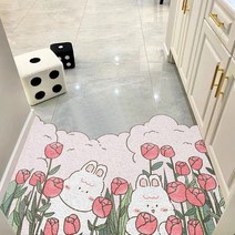 록신 토끼 캐릭터 현관 바닥 매트 입주문 바닥 매트 미끄럼 방지 발 매트, 튤립와 토끼, 45*75cm