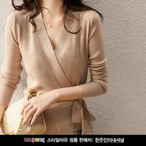 [오늘발송] 스타일아유 여성 브이넥골지랩니트 여리핏 리본 랩스타일 긴팔 기본 봄 가을 여자 니트 [AYN6KN104A]