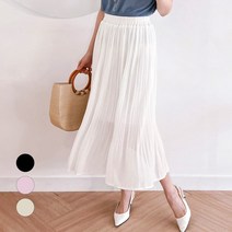 양놀 밴딩 주름 쉬폰 롱 플리츠 스커트
