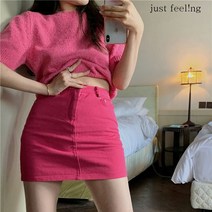 just feel!ng 봄여름 여성 여름 달콤한 청치마 미니 데님 스커트 짧은 캐주얼 데일리 숏스커트