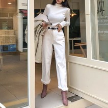 콘데님 키작녀쇼핑몰 팬츠 데일리룩 키작진 오프 화이트 와이드 레그 청바지 여성용 얇은