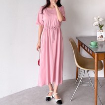 퍼니걸스 6615 라운드 무지 스트랩 반팔 롱 원피스 여성의류