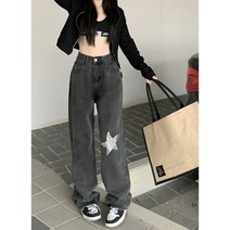 한국 패션 빈티지 핫 드릴링 스타 배기 청바지 여성 오버사이즈 미국 스트레이트 캐주얼 바지 Y2k 소녀 데님