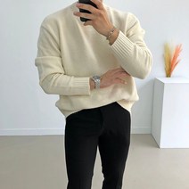 간빠레 부드러운 두툼 오버핏 라운드 남자니트