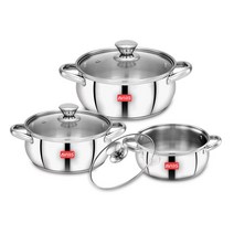 AVIAS Inox IB Belly Stainless Steel Cookpot with Glass Lid Induction & Gas Stove Friendly Set of 3