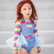 봄 여름 여아 남아 세트 아기 소녀 소년 할로윈 옷 장난 꾸러기 긴 소매 셔츠 2 피스 어린이 Chucky 인형 악마의 바디 슈트 의상 2-7 세